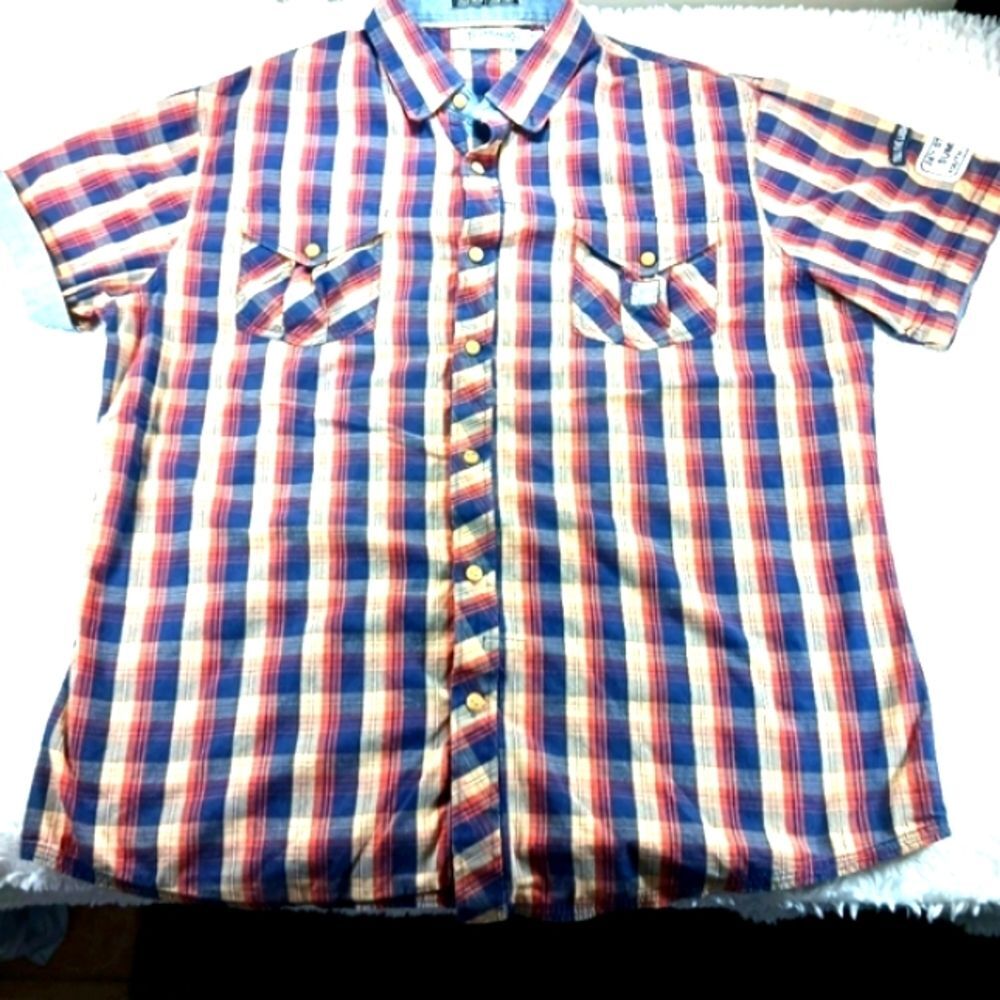 Akoo Brand Men's Short-Sleeved Button-Down Shirt Plaid Pattern XL Streetwear.... - Picture 13 of 14